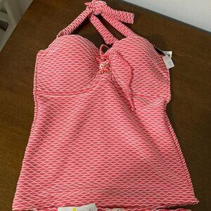 NWT Jessica Simpson Pink Swim Suit Size M Tankini Top Built in Bra Modest Cover
